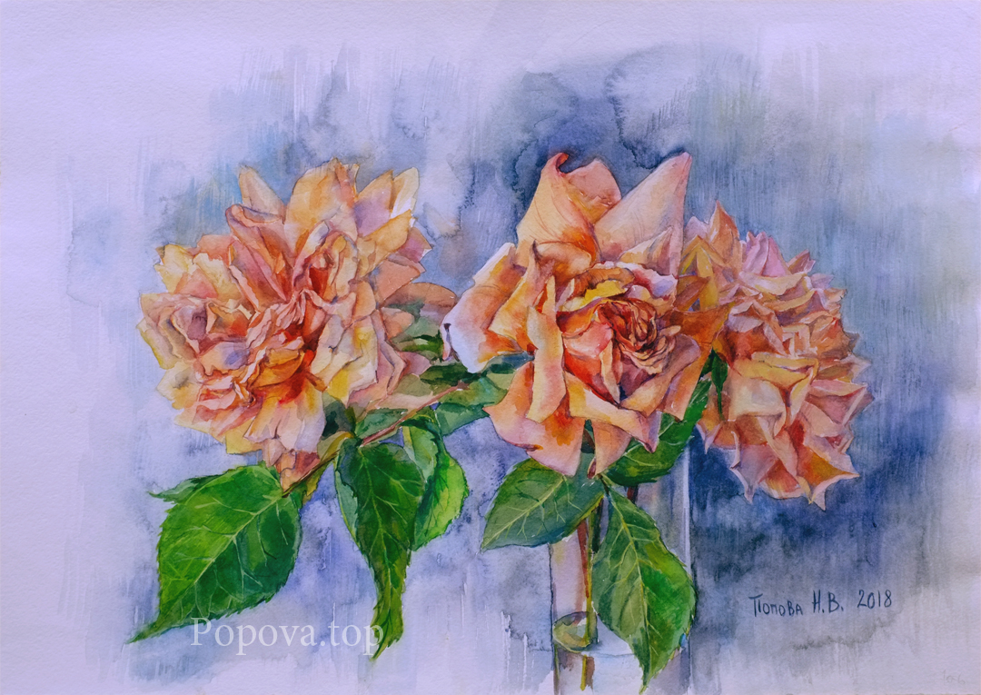 Roses May Painting Watercolor 35x50 Written by Natalia Popova - Professional Artist in 2018 