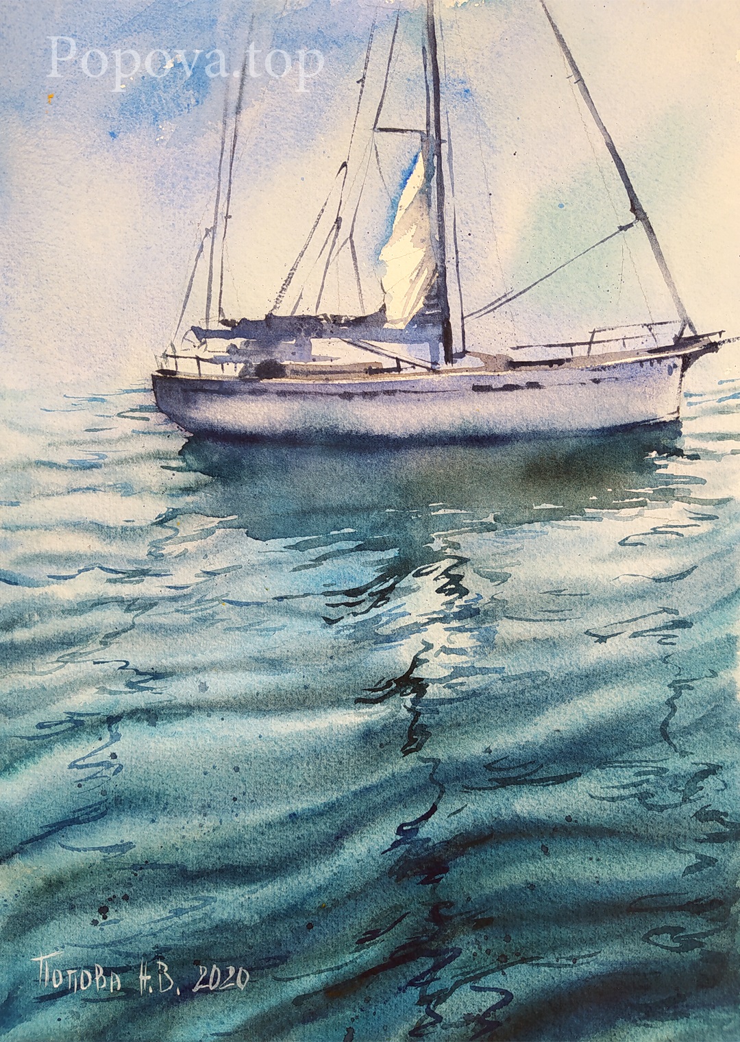 Yacht Painting Natalia Popova - Professional Artist sketch in the framework of the marathon watercolor battle 2020