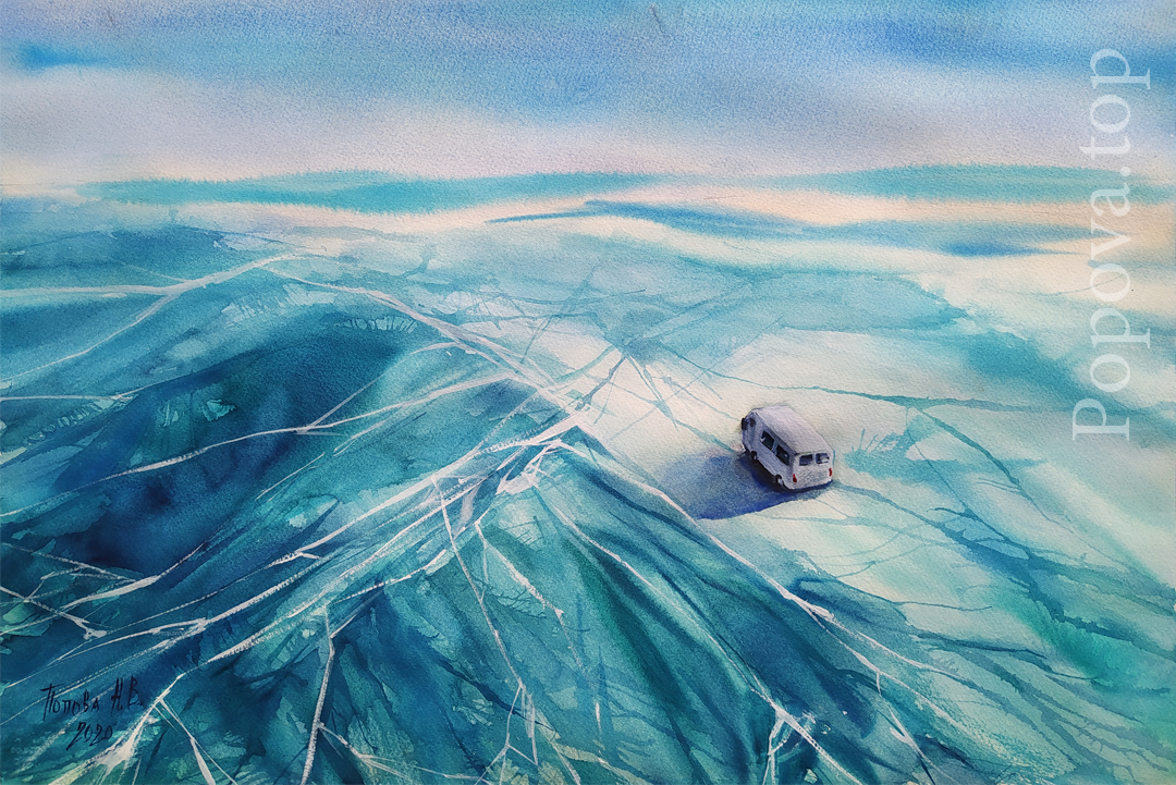Ice of Baikal Painting Etude Watercolor 56x38 Written by Natalia Popova - Professional Artist in 2020 